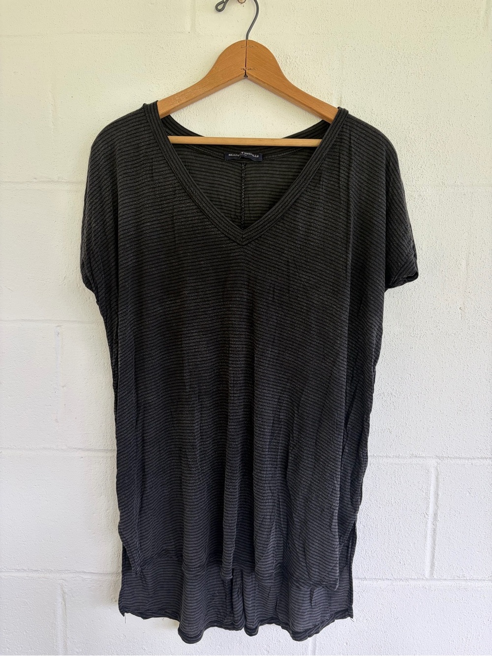 Brandy Melville Black Ribbed V-Neck T-Shirt